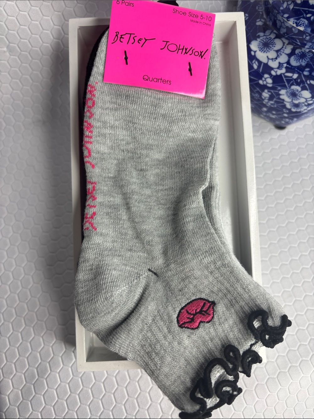 Betsey Johnson 6-Pack Multi Color Quarter Ankle Cut Sock Pack NWT